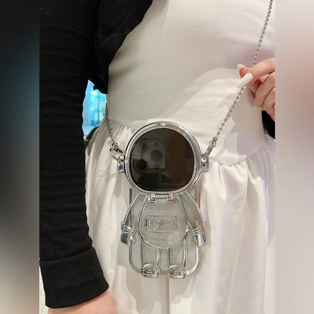 Silver Astronaut Crossbody Bag  IPhone 14Pro Phone Case & Purse #Coachella